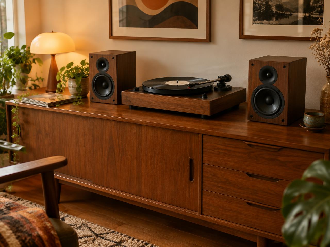 Vinyl turntable and speaker set — photo 1