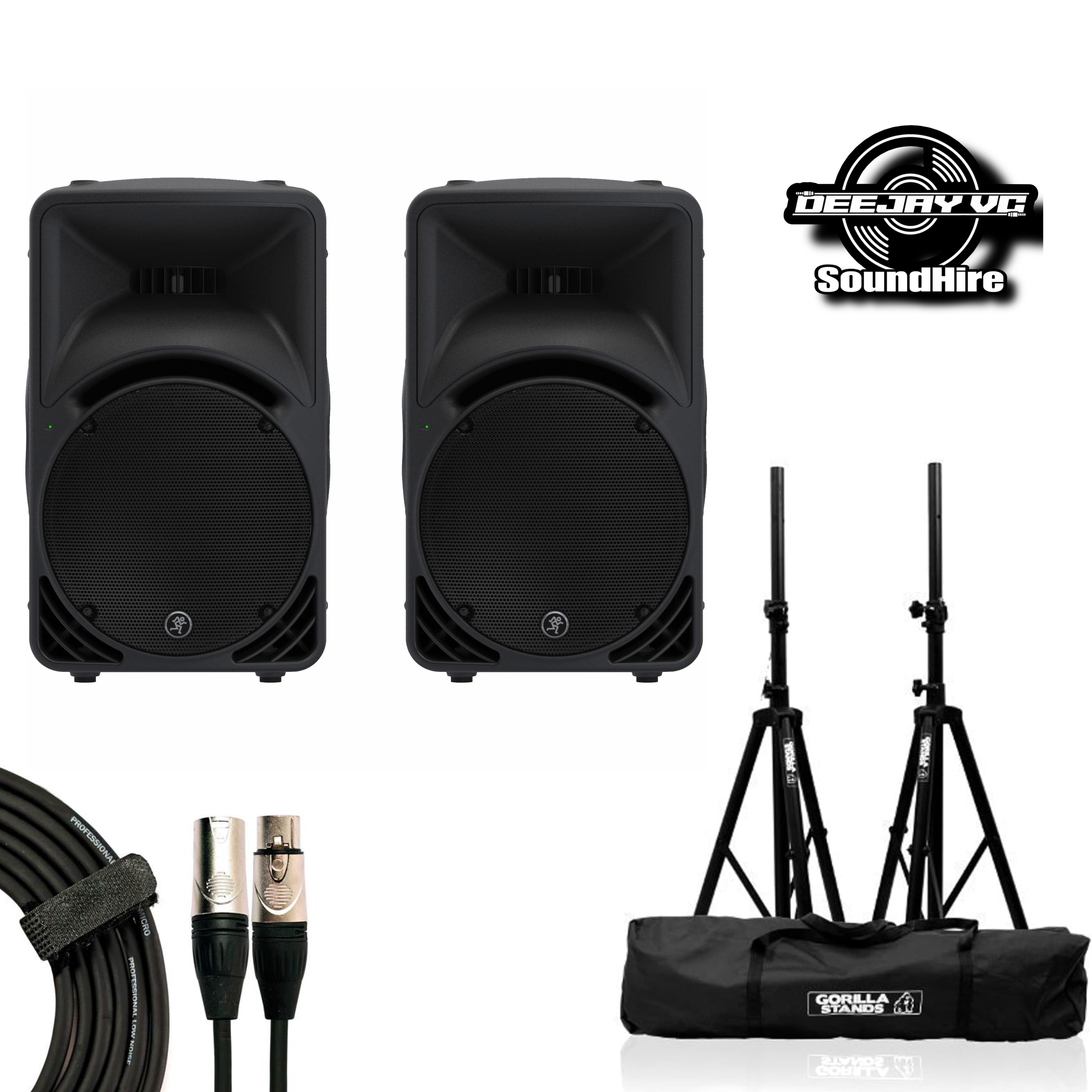 2x Mackie SRM 450 V3 speakers “12 + 2x Gorilla Tripod stands
